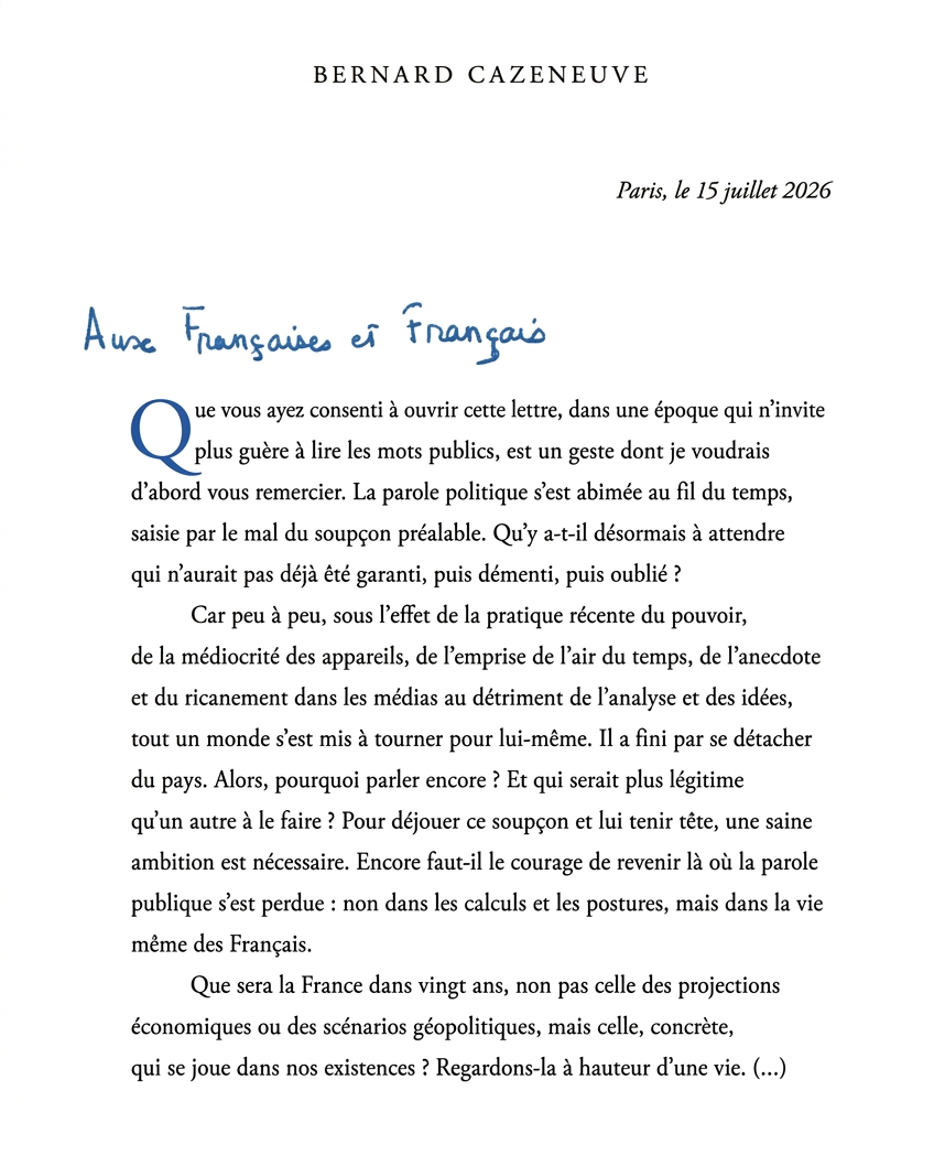 Lettre aux Françaises et aux Français signée par Bernard Cazeneuve